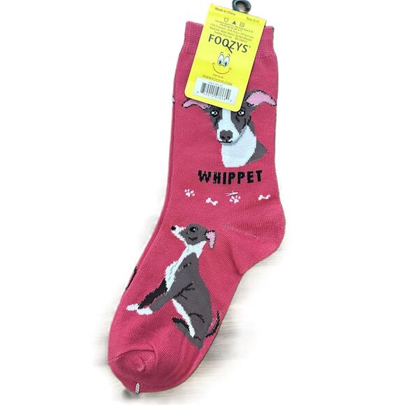 Foozy's Dog Pattern Whippet Crew Socks Pink Women One Size - Picture 2 of 2